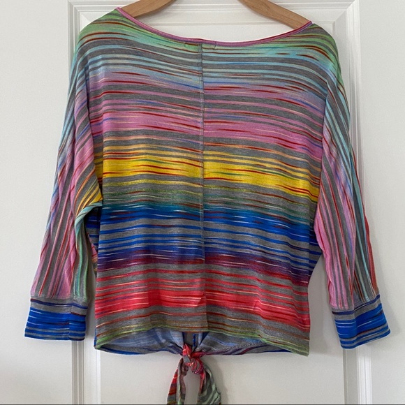 JohnPaulRichard Colorful Striped Tie Front Knit Sweater/Top - Picture 7 of 11
